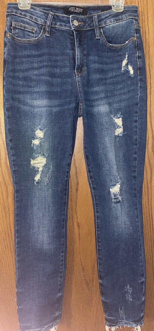 Judy Blue Jeans Womens 7/28 Relaxed Fit Dark Wash Stretch Distressed JB88304